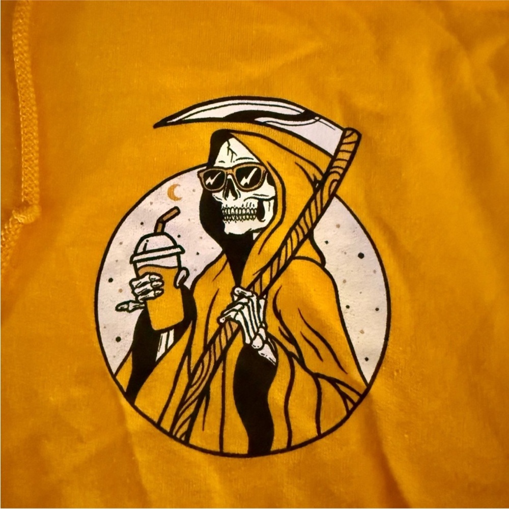 MAD Engine 💀 Reaper “Chill Vibes” Yellow Graphic Hoodie - Picture 3 of 6